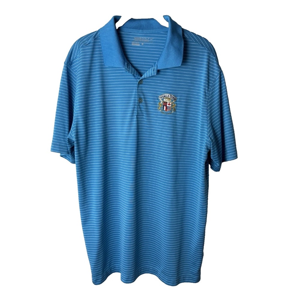 Nike Golf Dri-Fit Men’s Polo Shirt Size Large Short Sleeves Blue White Stripes